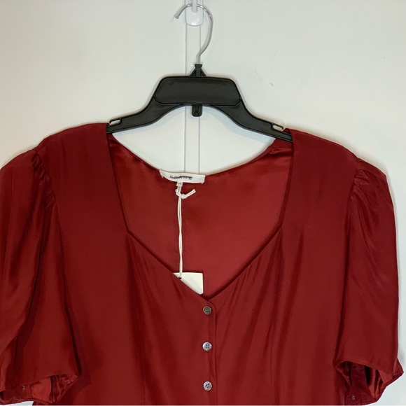 FRAME Shirred Silk Peplum Blouse in OXBLOOD NWOT - Picture 5 of 12